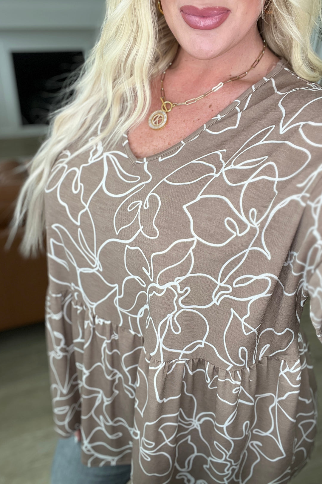 Mocha Petals V-Neck Top