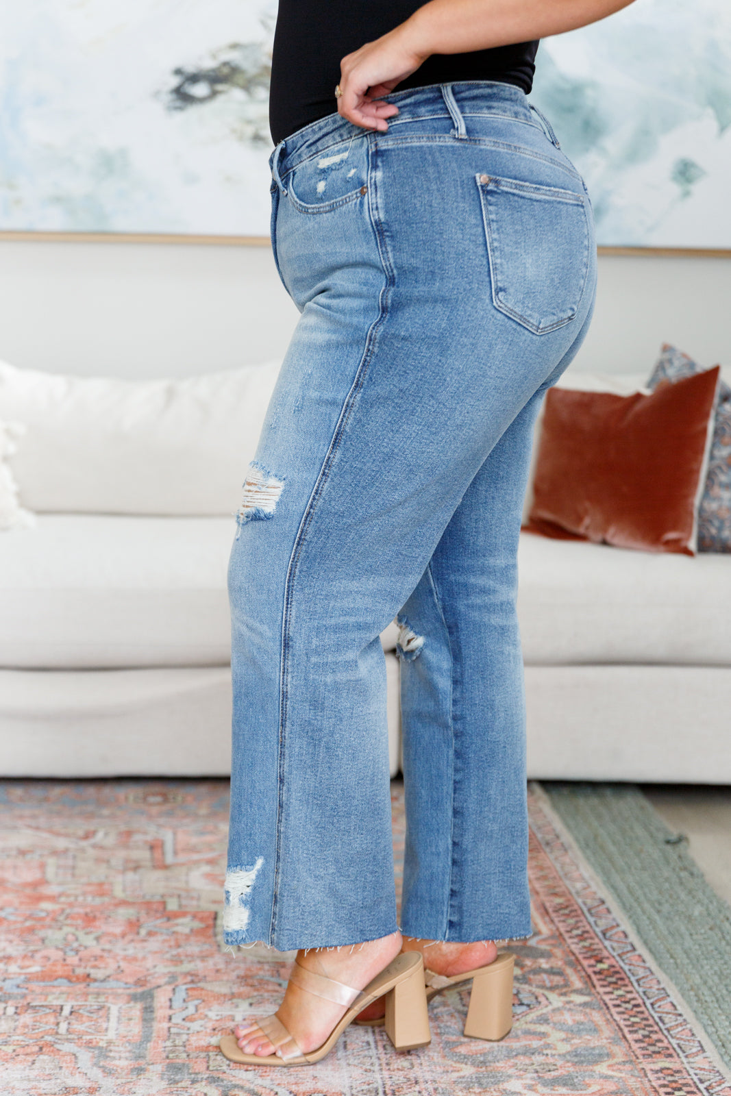 Nora High Rise Rigid Magic Destroy Slim Straight Jeans by Judy Blue