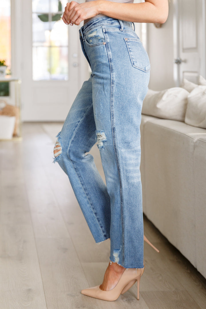 Nora High Rise Rigid Magic Destroy Slim Straight Jeans by Judy Blue