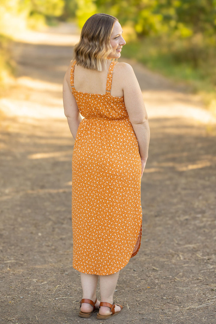 IN STOCK Reagan Ribbed Midi Dress - Pumpkin Floral