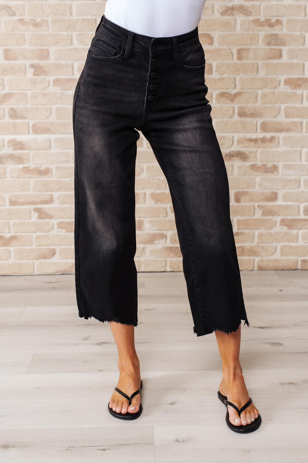 Ryan High Rise Button Fly Wide Leg Crop Jeans by Judy Blue