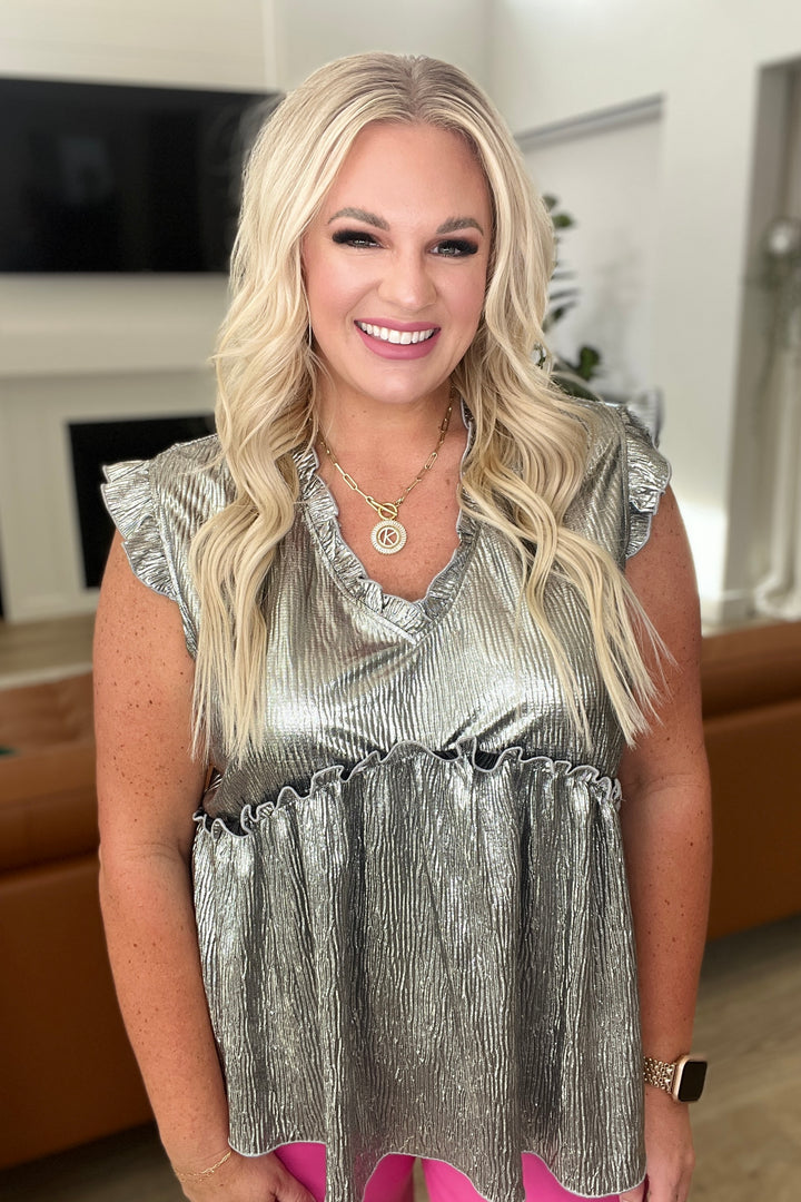 Shine On Metallic Peplum Top