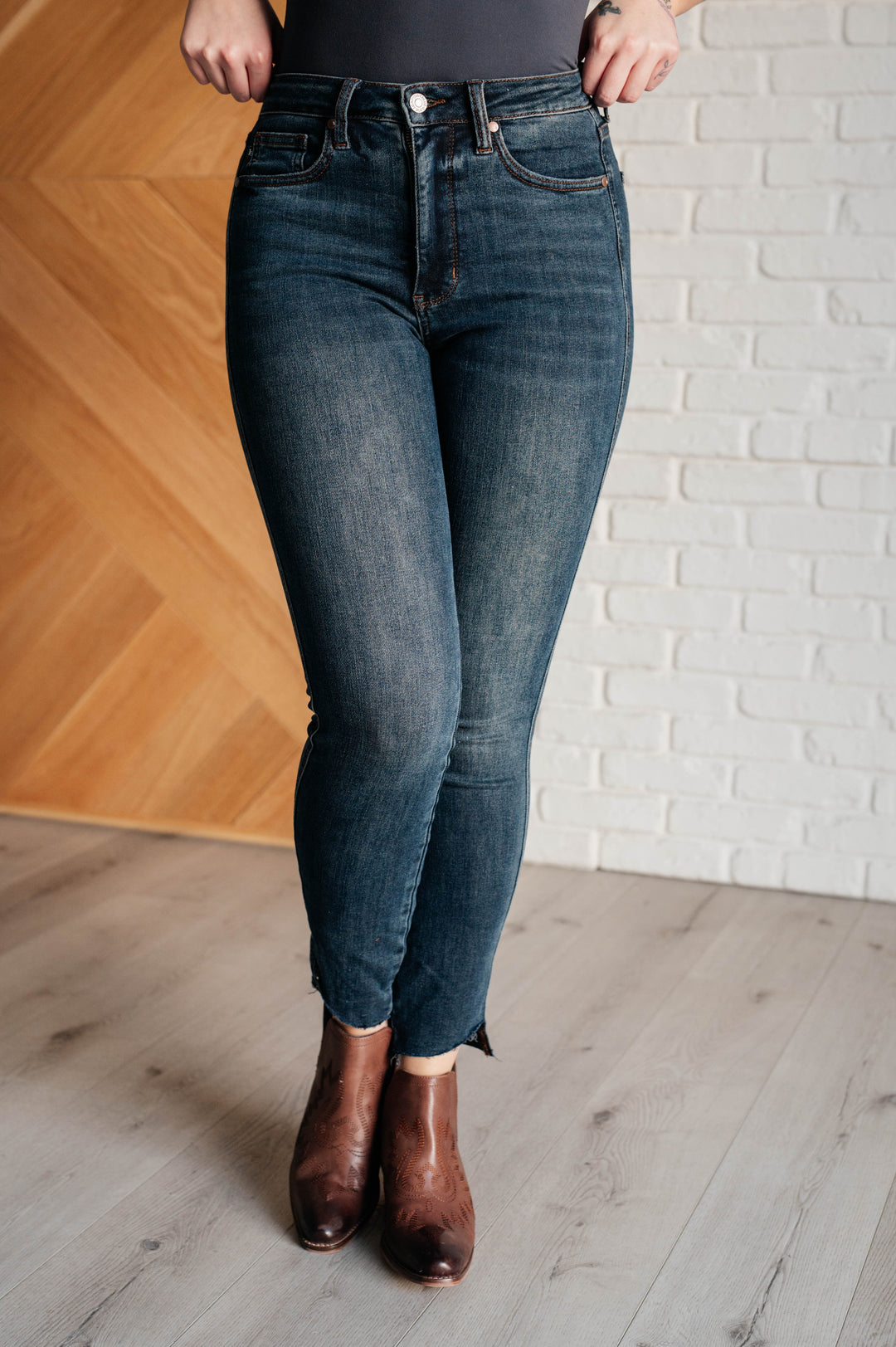 Judy Blue- Tessa High Rise Control Top Step Hem Skinny Jeans