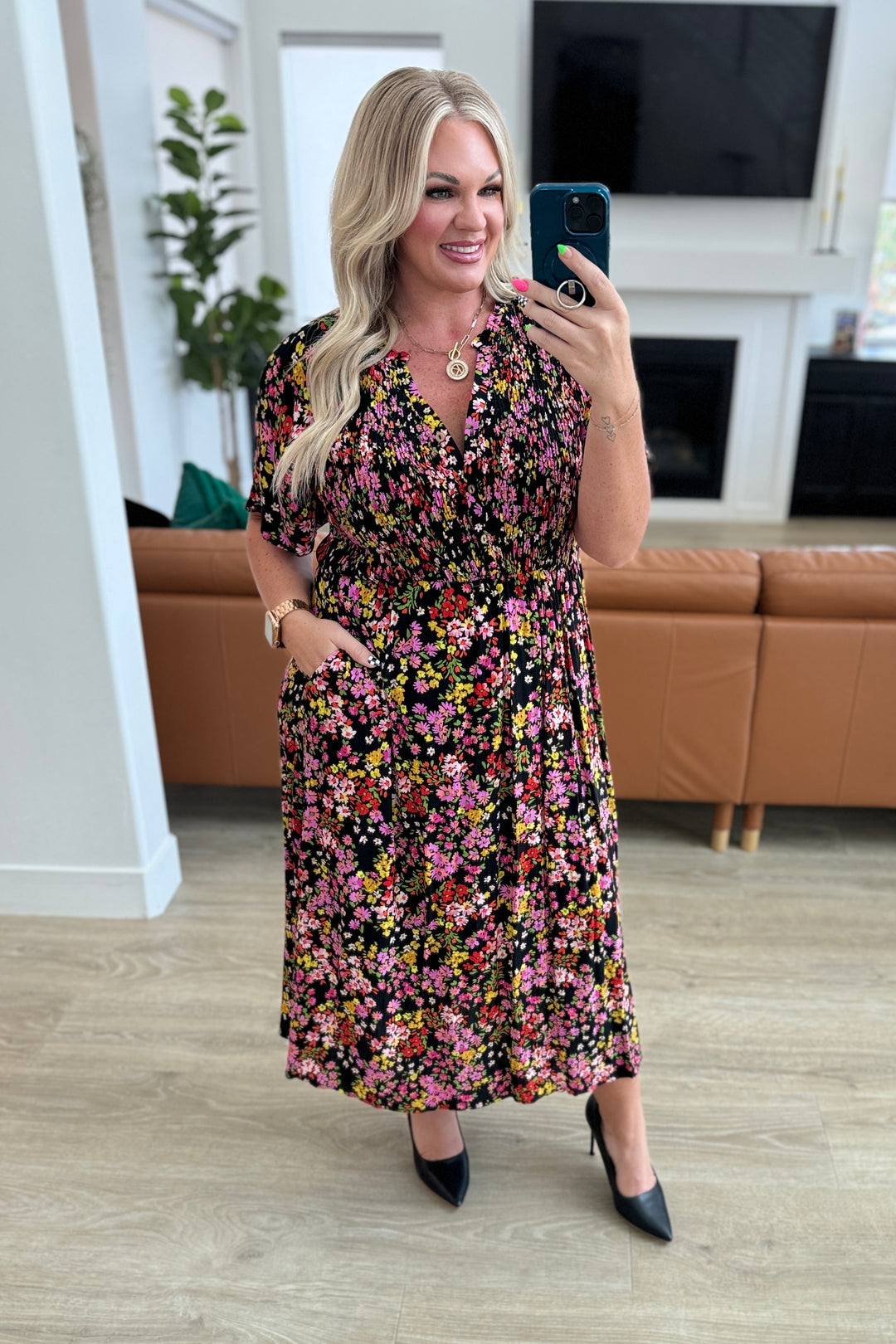 Wildflower and Barley V-Neck Button Up Dress