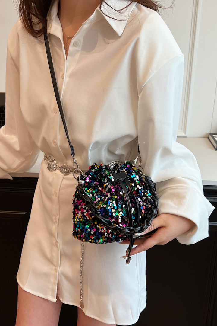 Sequin Drawstring Bucket Bag