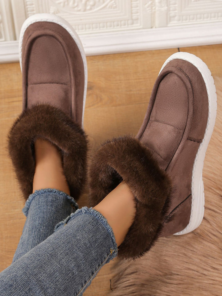 Faux Fur Suede Round Toe Sneakers