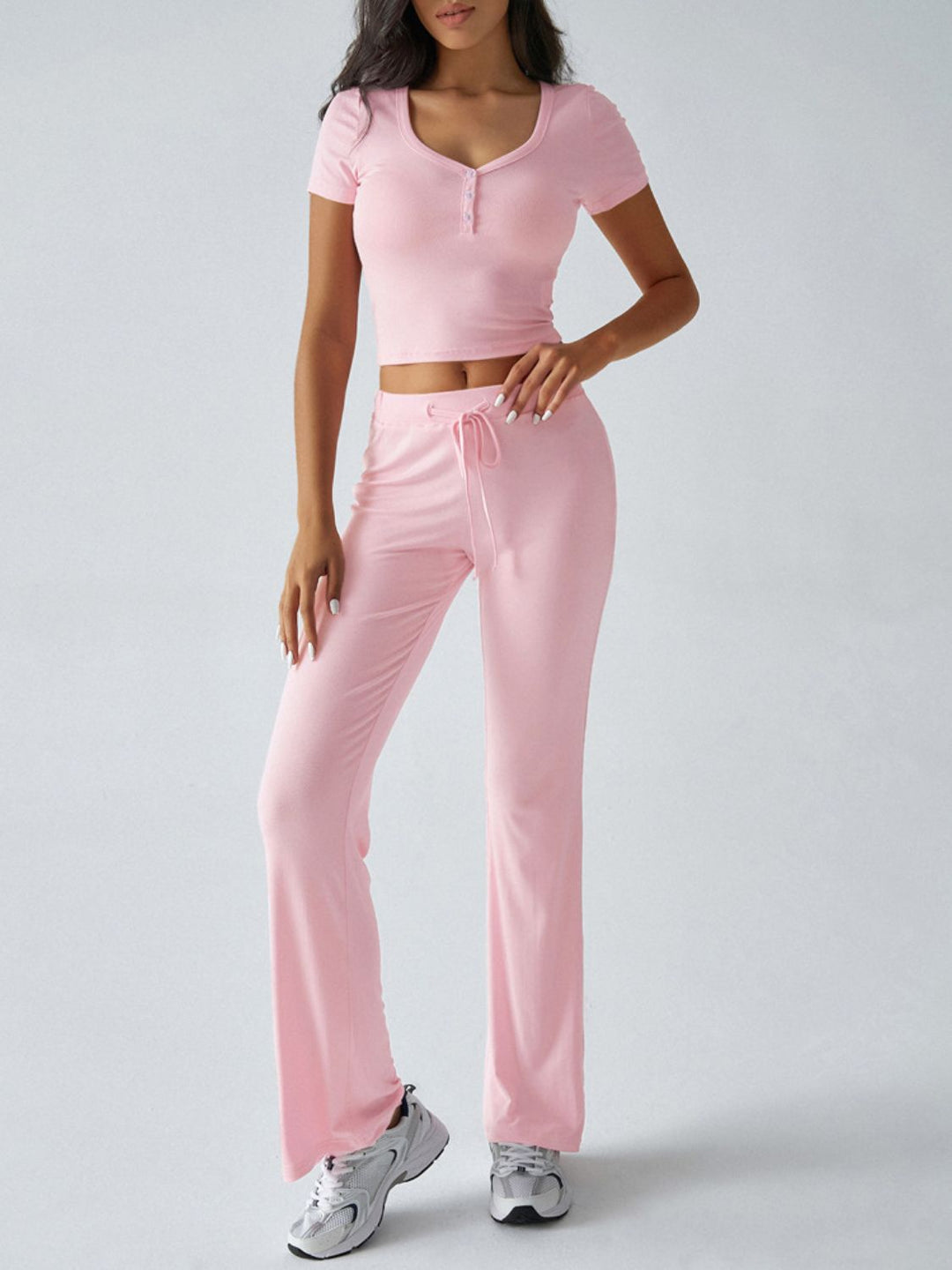 Devine Short Sleeve Top and Drawstring Pants Set