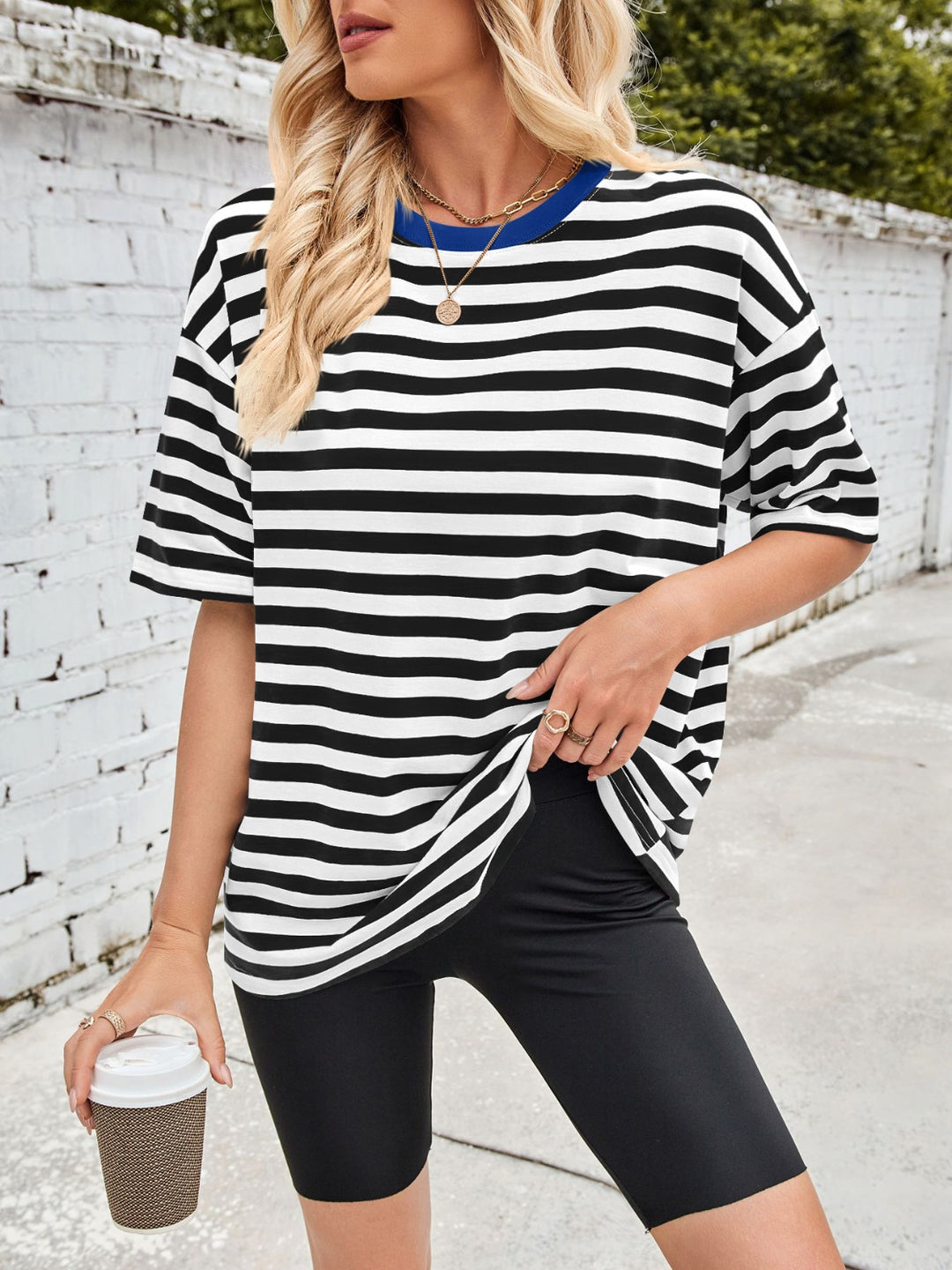 Lovelet Striped Round Neck Half Sleeve T-Shirt