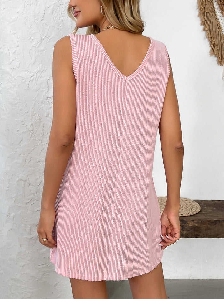 Texture Pocketed V-Neck Tank Dress