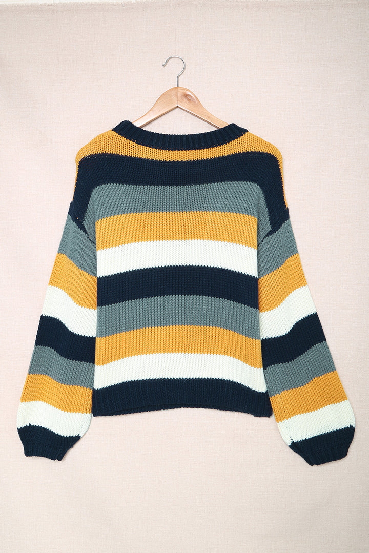 Color Block Round Neck Dropped Shoulder Sweater