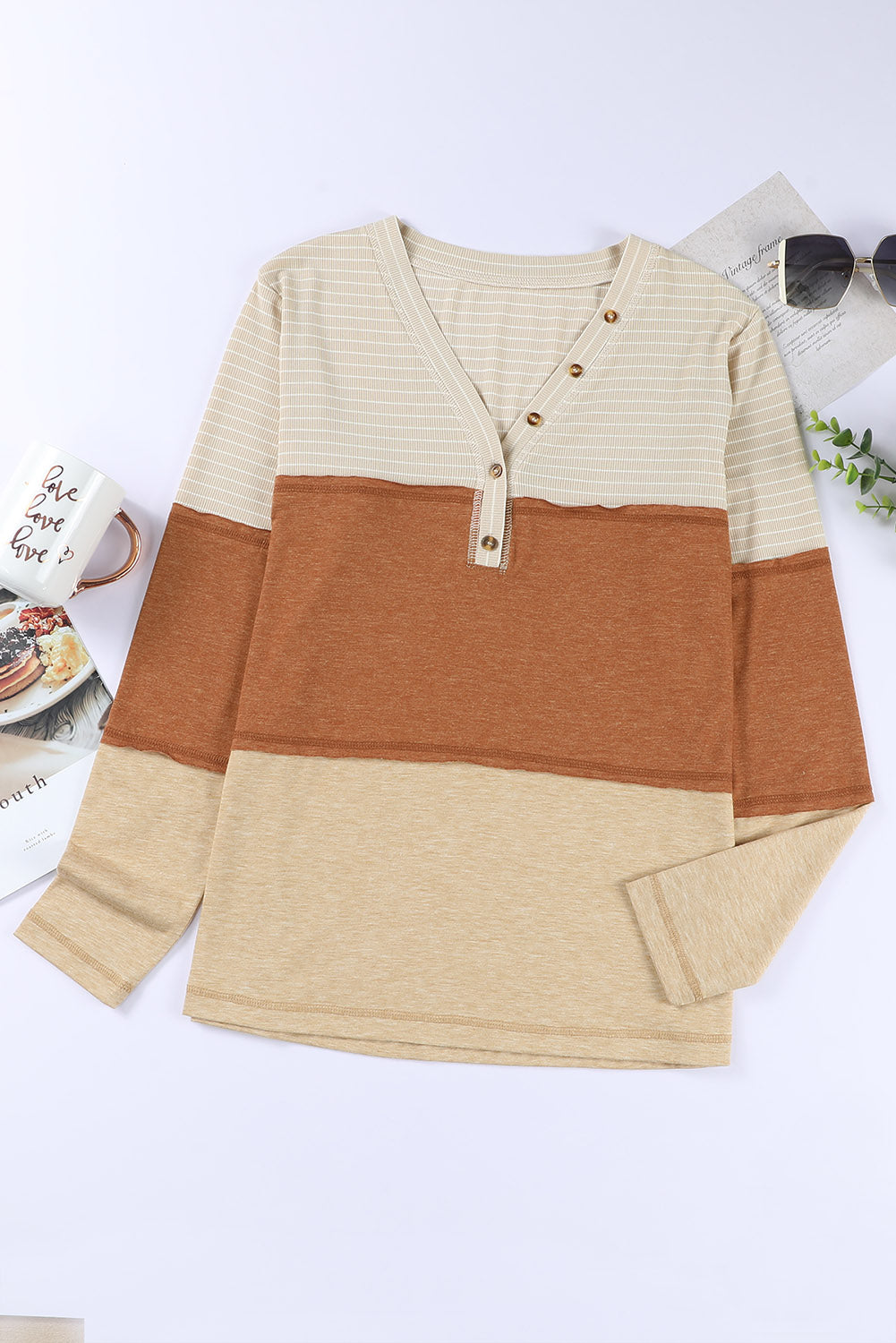 Color Block V-Neck Long Sleeve Top