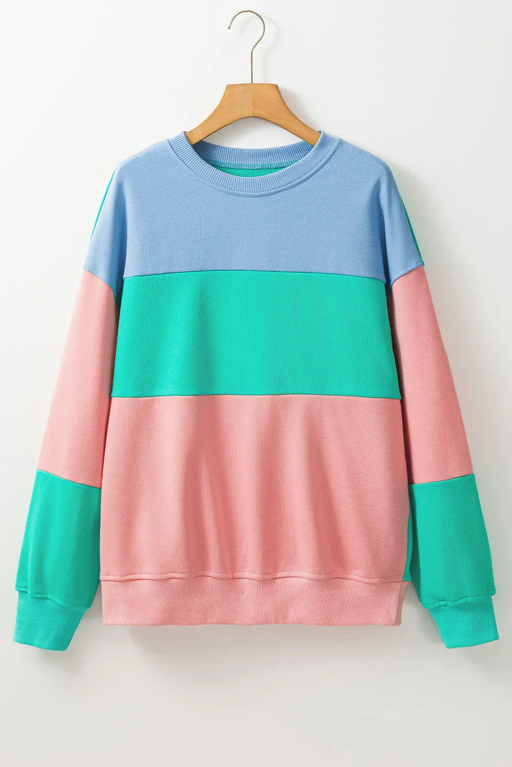 Color Block Round Neck Long Sleeve Sweatshirt