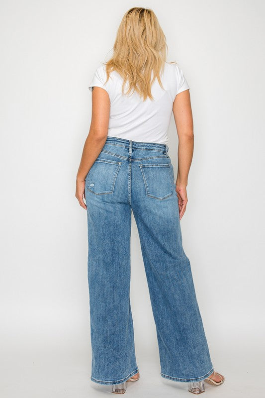 bytos Full Size High Rise Wide Leg Jeans with Pockets