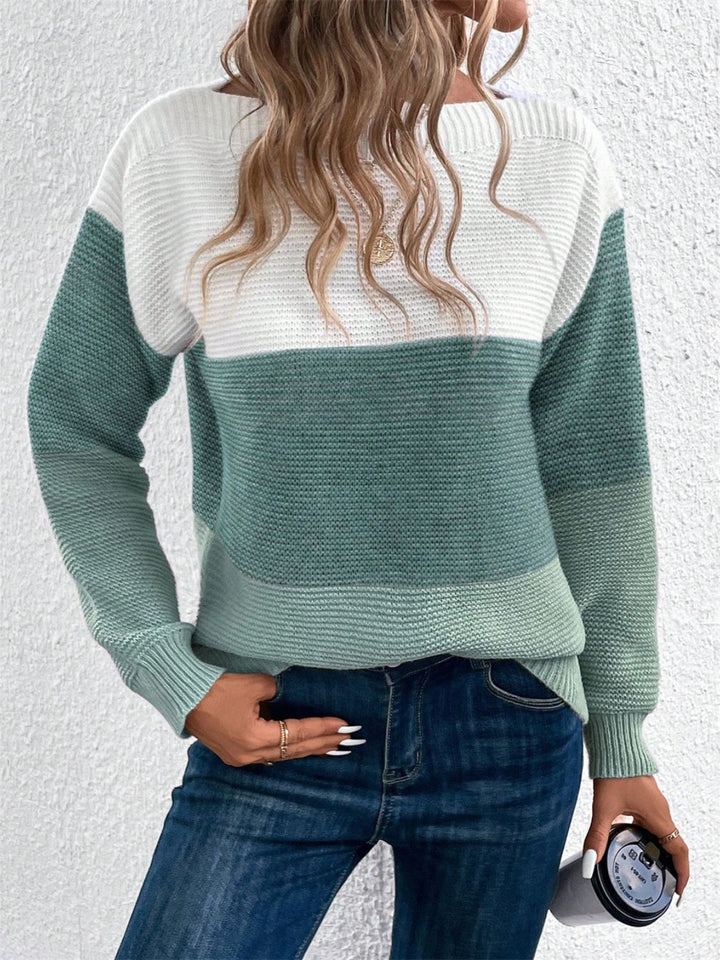 Color Block Drop Shoulder Long Sleeve Sweater