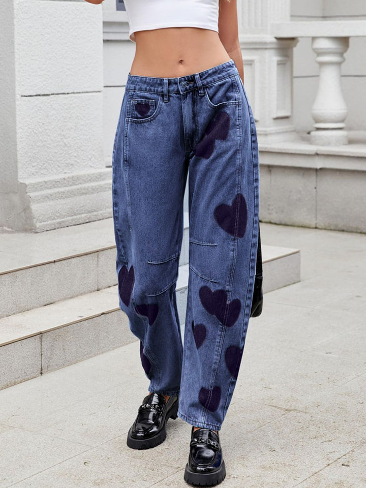 Heart Mid Rise Jeans with Pockets