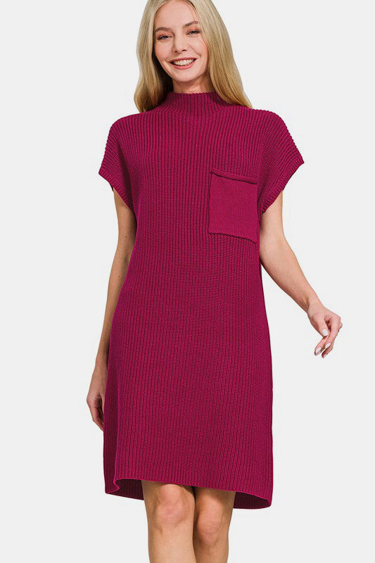 Zenana Mock Neck Short Sleeve Sweater Dress