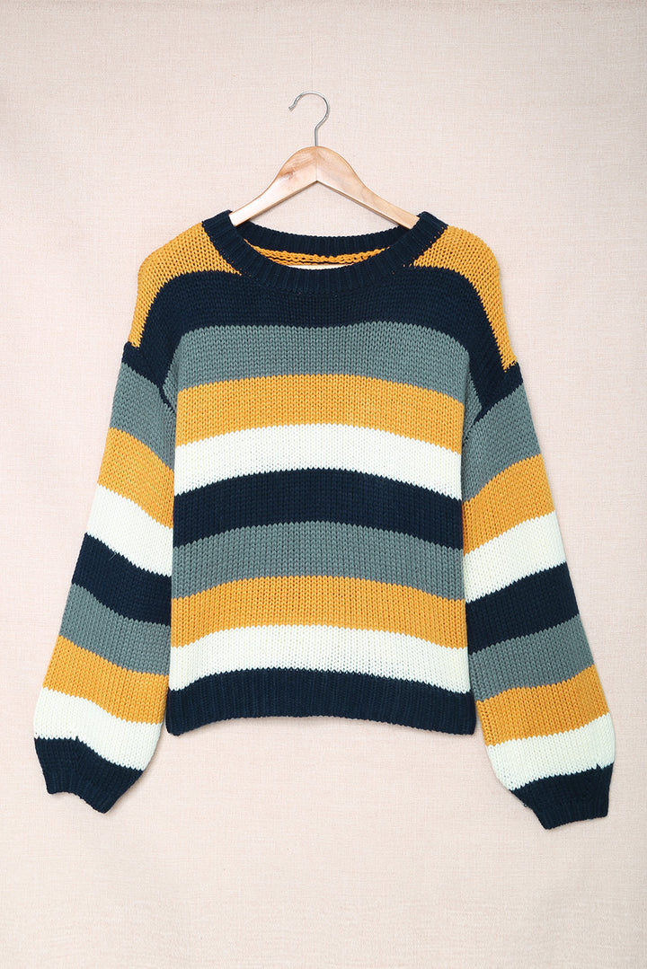 Color Block Round Neck Dropped Shoulder Sweater