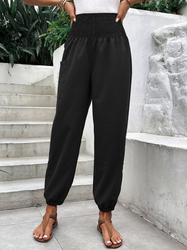 Smocked High Rise Joggers with Pockets