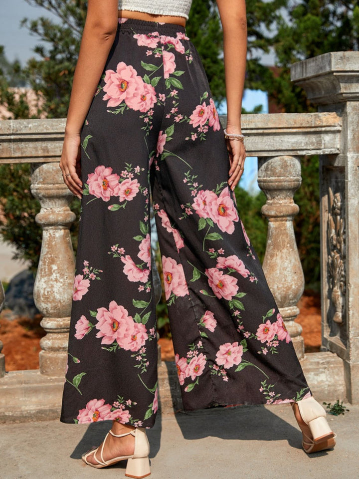 Printed Elastic Waist Wide Leg Pants