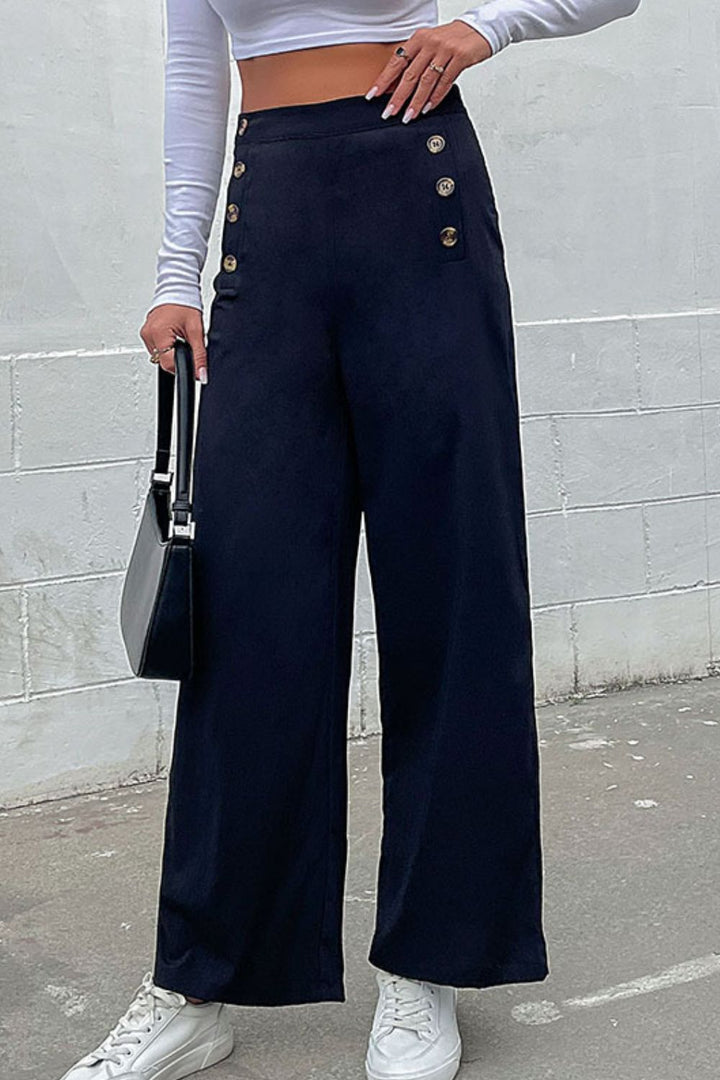 Perfee Double-Breasted Wide Leg Pants