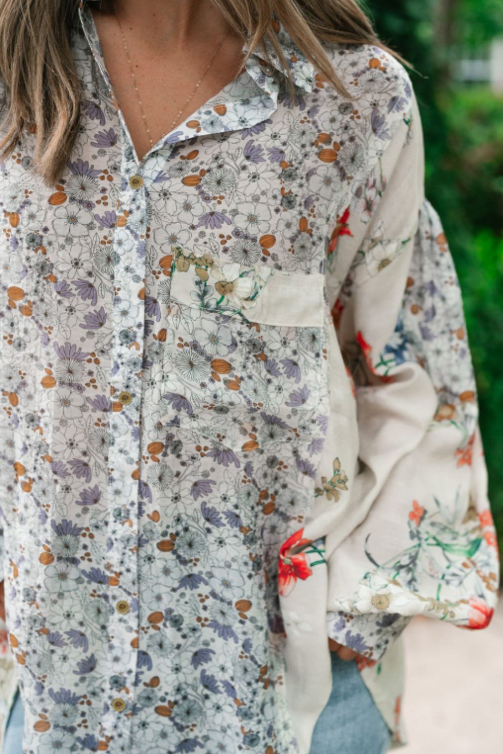 Floral Collared Neck Long Sleeve Shirt