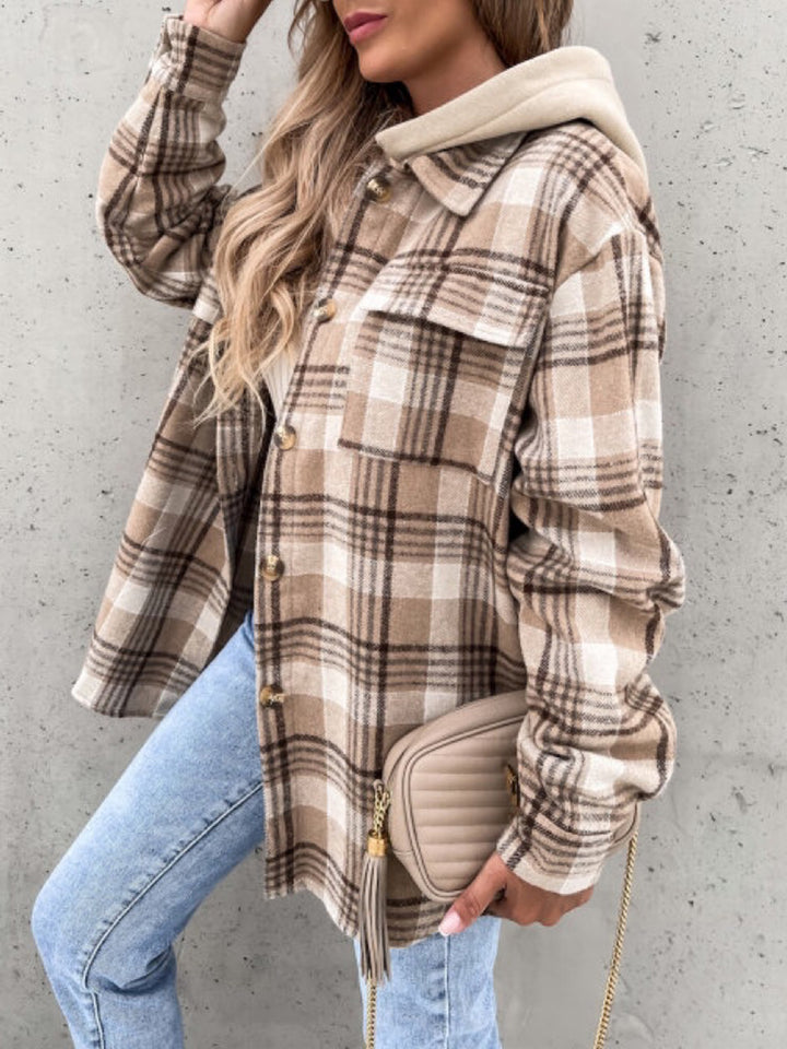 Plaid Button Up Jacket with Removable Hood