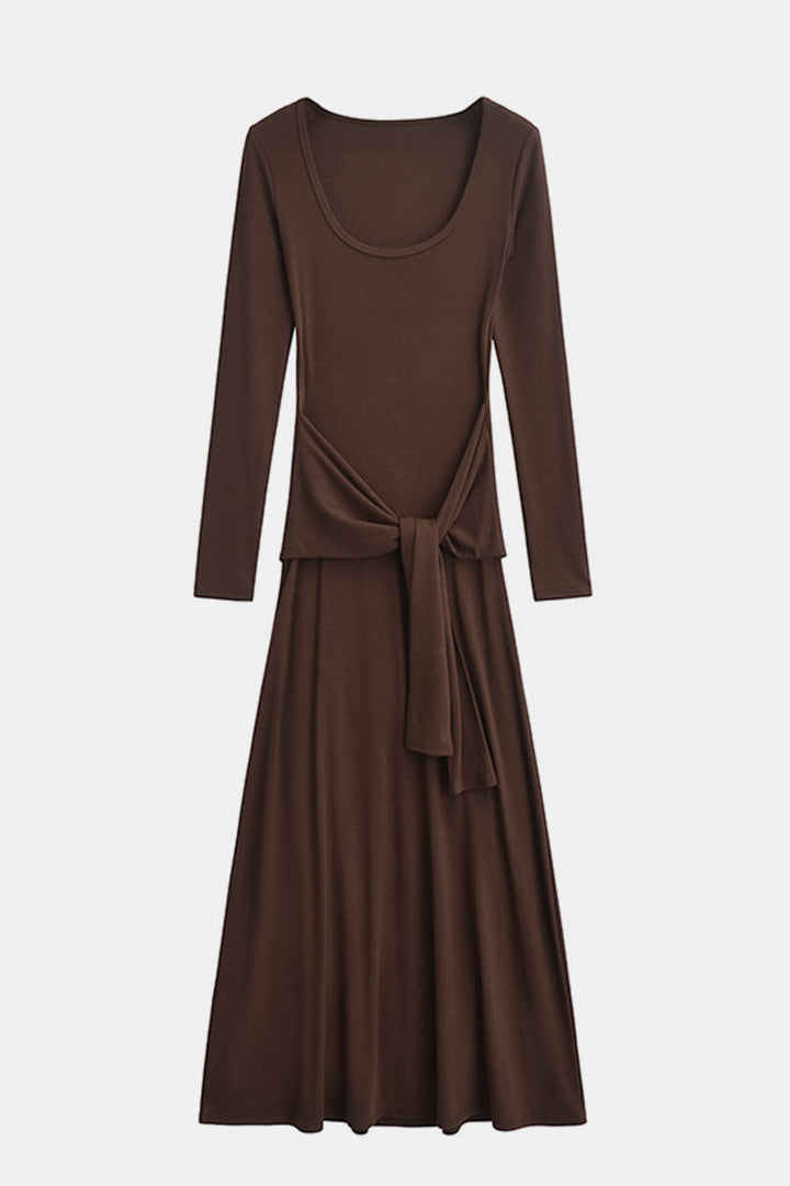 Basic Bae Tied Scoop Neck Long Sleeve Maxi Dress