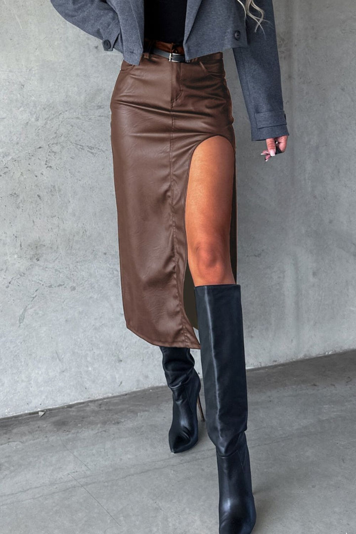 Slit Midi Skirt with Pockets