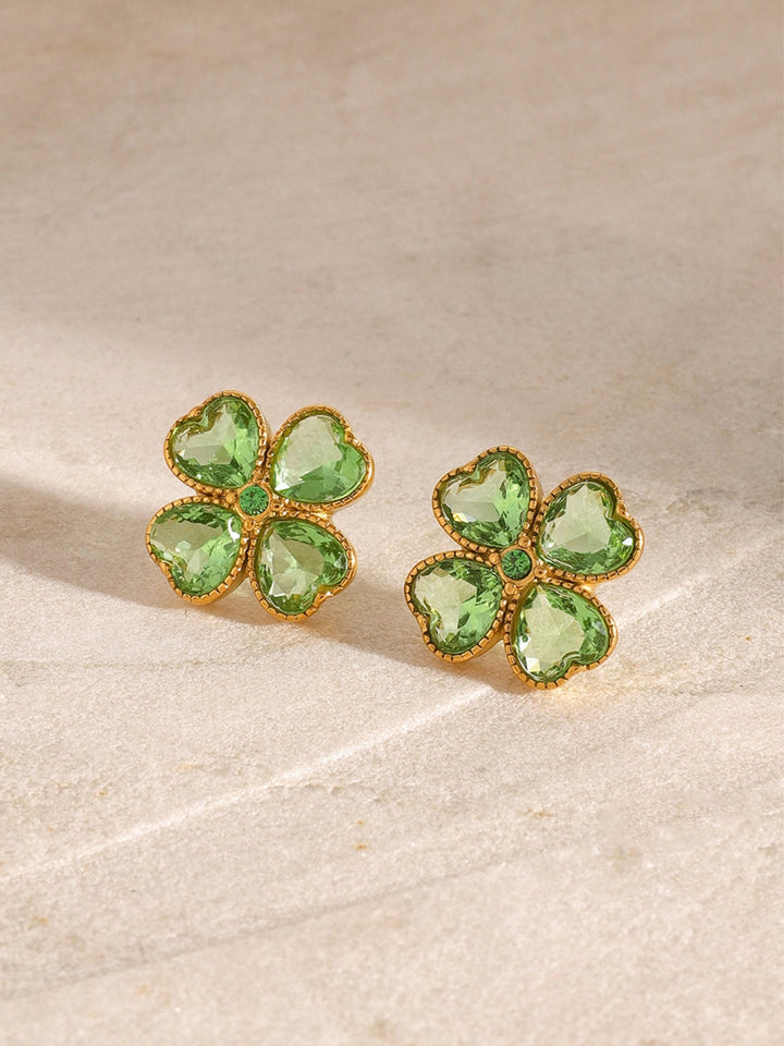 Stainless Steel Zircon Lucky Clover Earrings