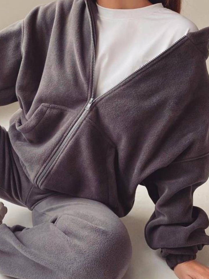 Zip Up Long Sleeve Hoodie and Joggers Set