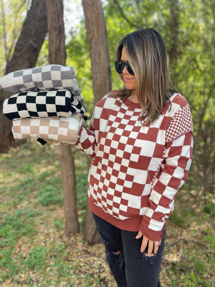 All Checkered Out Sweater in Four Colors