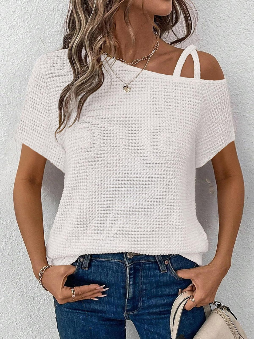 Asymmetrical Neck Short Sleeve T-Shirt