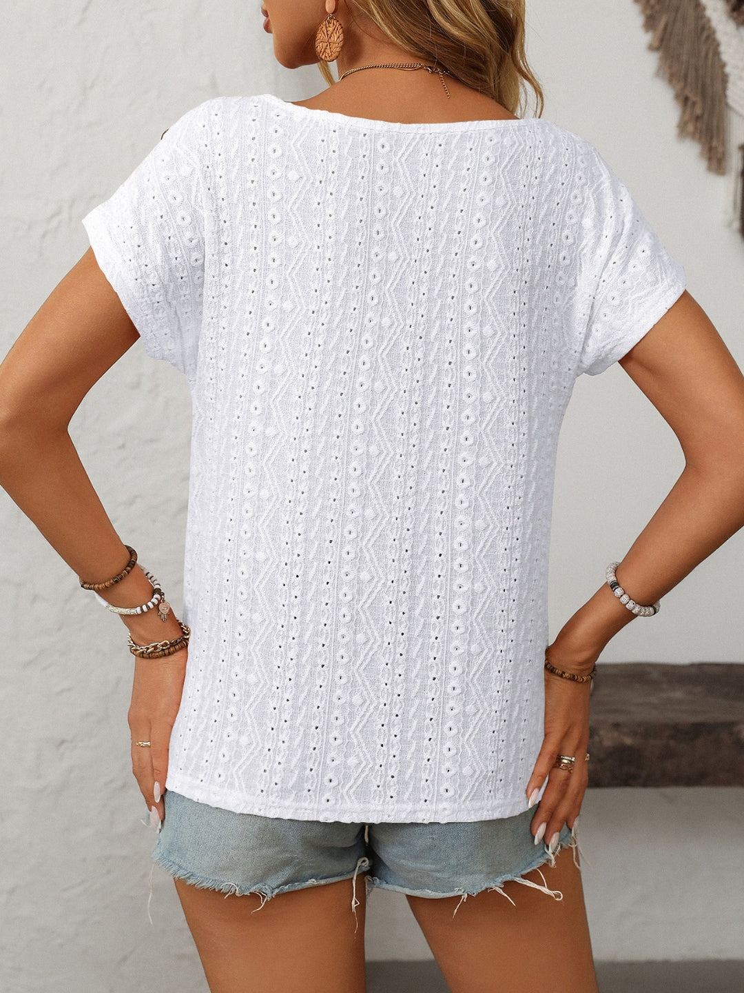 Mandy Eyelet Round Neck Short Sleeve Top