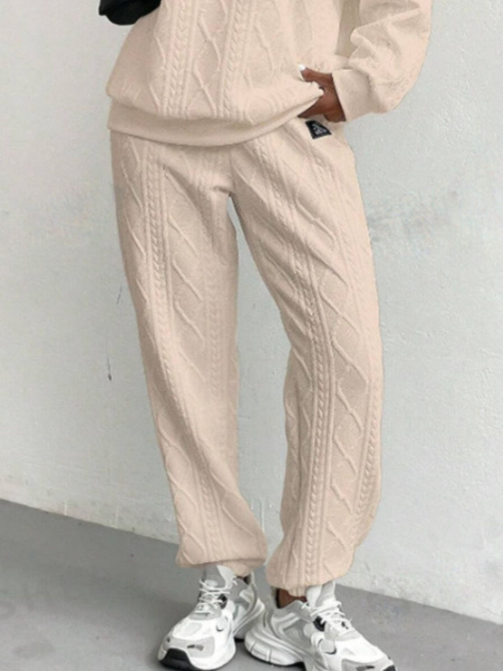 Texture Round Neck Long Sleeve Top and Pants Set