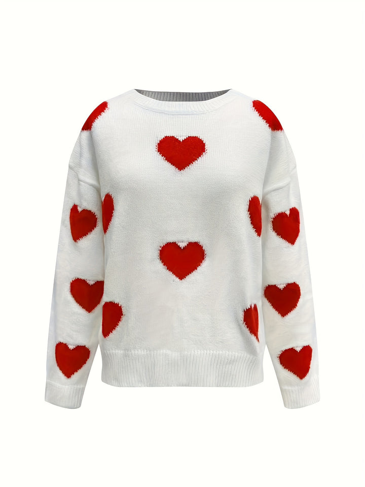 Valentine’s Day Heart Round Neck Long Sleeve Sweater