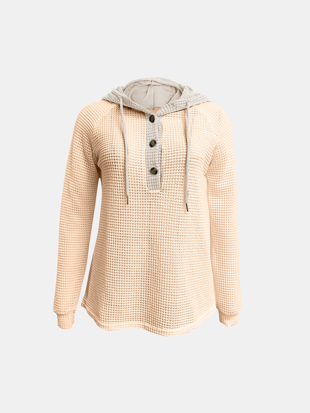 Full Size Waffle-Knit Contrast Long Sleeve Hoodie