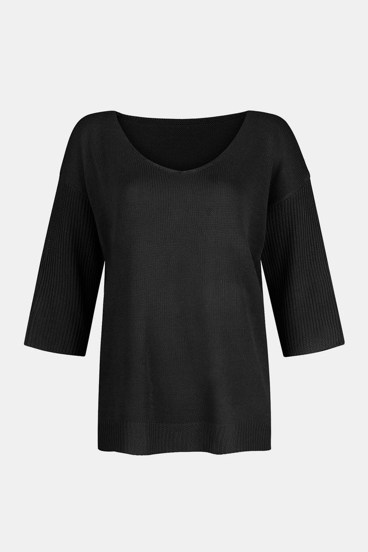 V-Neck Three-Quarter Sleeve Knit Top