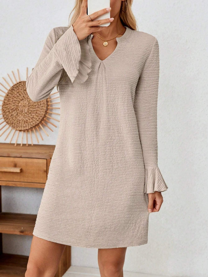 Notched Flare Sleeve Mini Dress