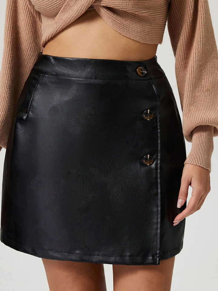 Buttoned High Rise Mini Skirt