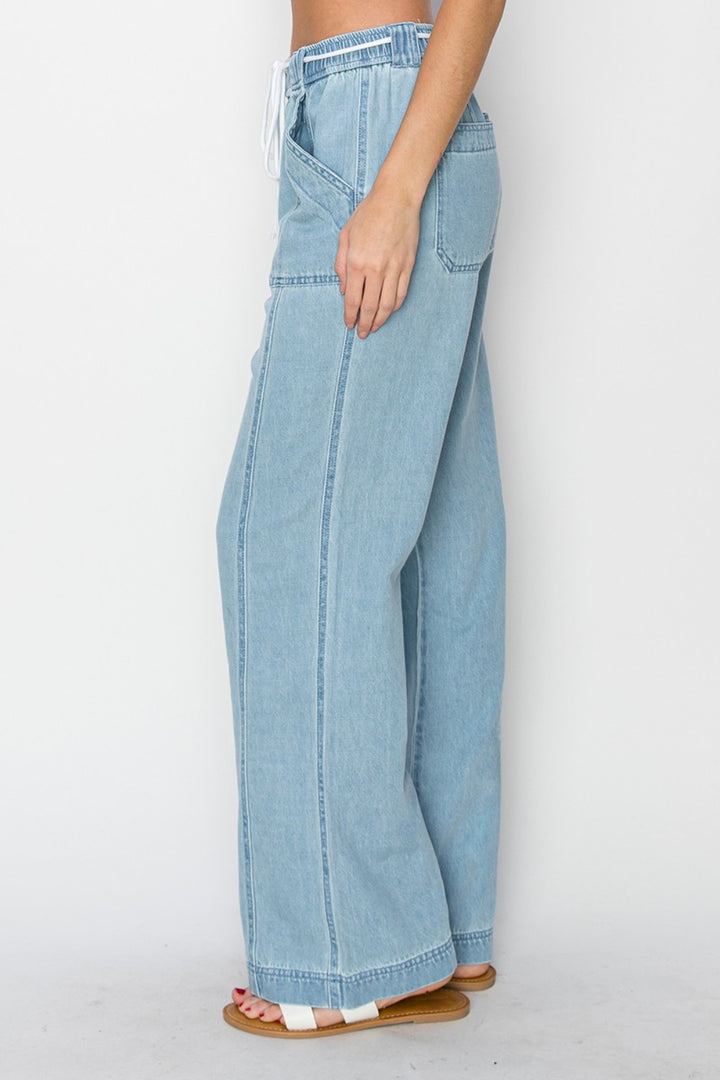 RISEN High Rise Straight Linen Style Jeans - OW *FINAL SALE*