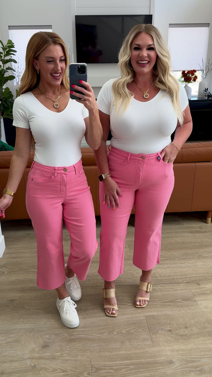 Lisa High Rise **TUMMY CONTROL** Wide Leg Crop Judy Blue Jeans in Pink