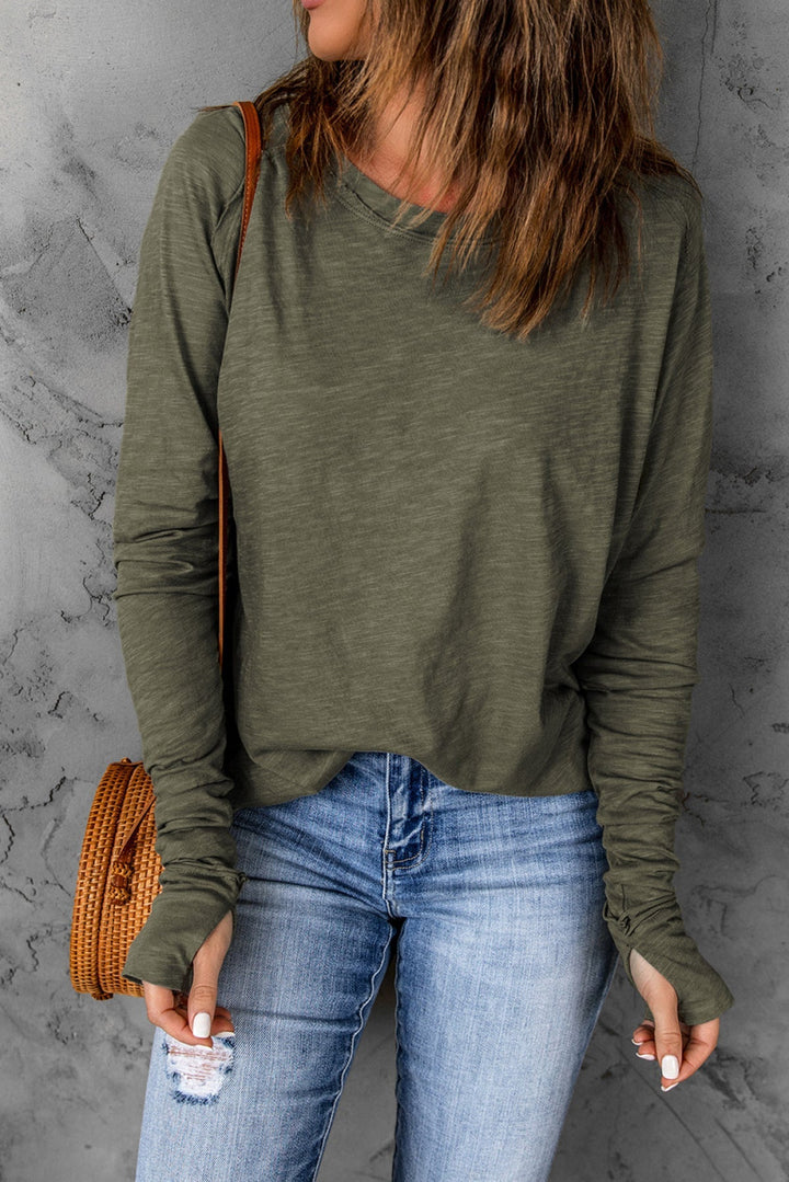 BEST EVER Crew Neck Thumb Hole Long Sleeve Top