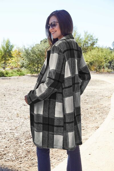 Shacket Season Plaid Button Up Lapel Collar Coat