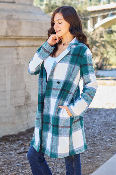 Shacket Season Plaid Button Up Lapel Collar Coat