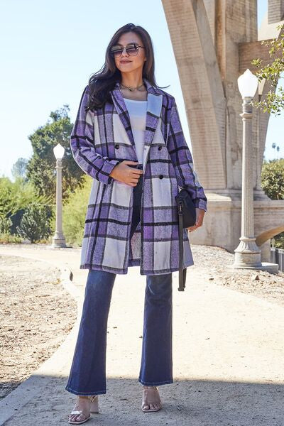 Shacket Season Plaid Button Up Lapel Collar Coat