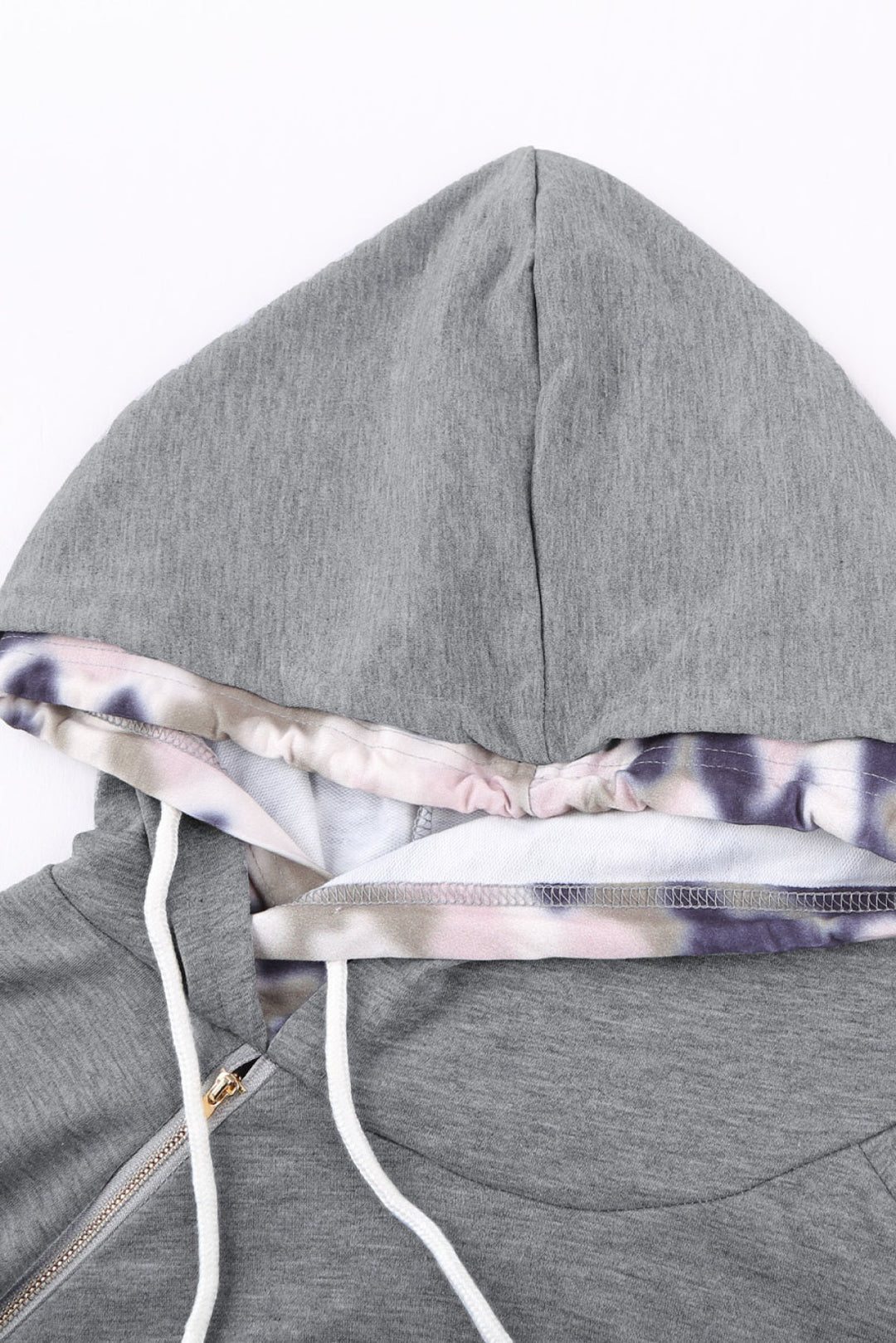 Gray Double Hooded Sweatshirt With Camo Elbow Patch And Inner Hooded