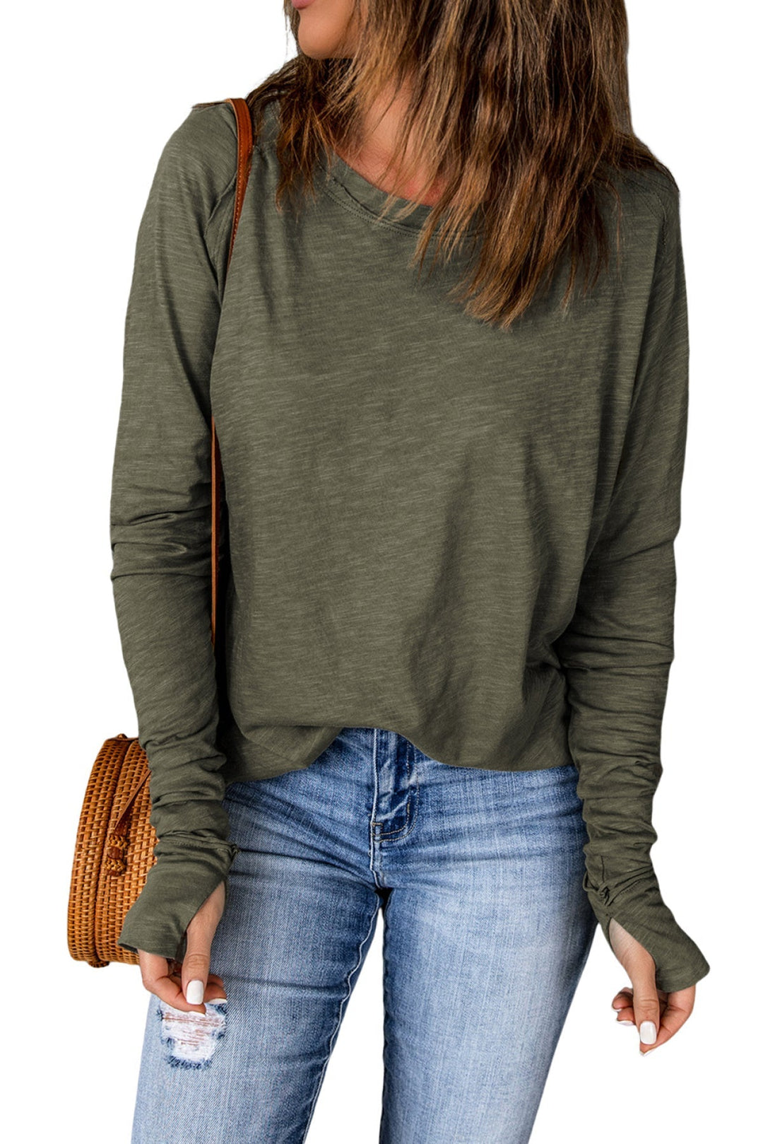 BEST EVER Crew Neck Thumb Hole Long Sleeve Top