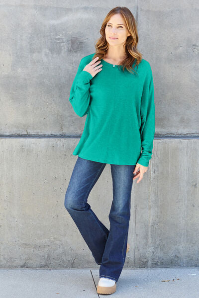 Comfort is KEY Round Neck Long Sleeve Dolman Top