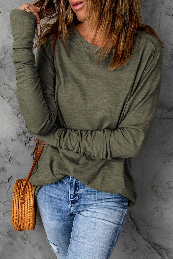 BEST EVER Crew Neck Thumb Hole Long Sleeve Top