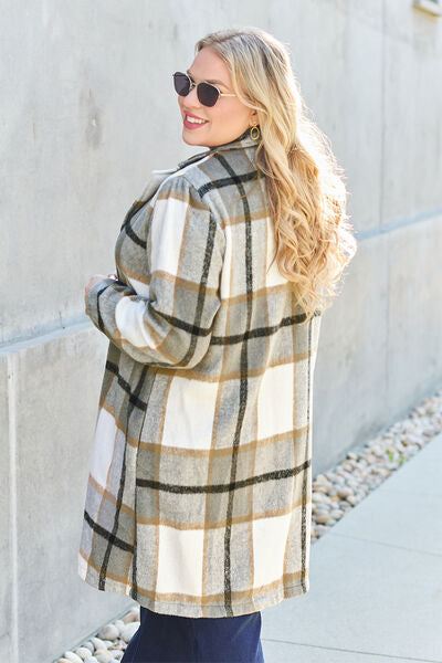 Shacket Season Plaid Button Up Lapel Collar Coat